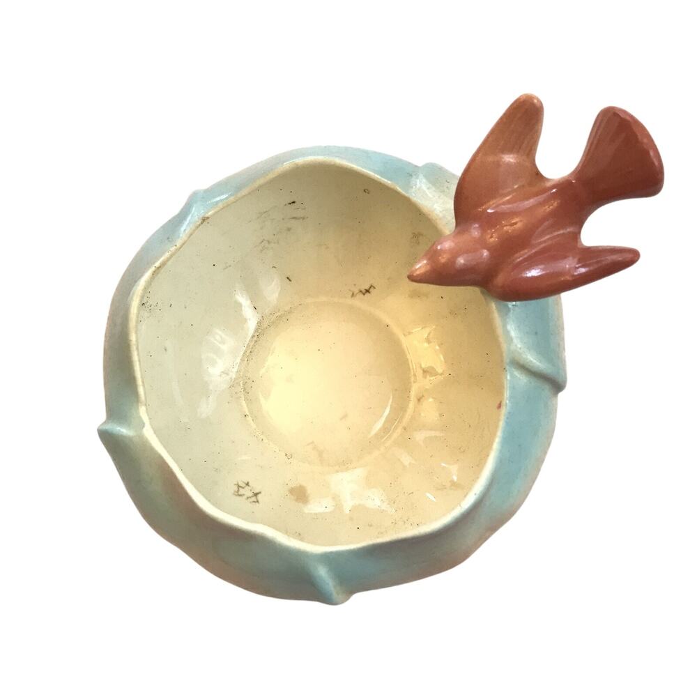 Bird Bath Planter Round Scalloped Rim Pink Blue Vintage Royal Copley 6in